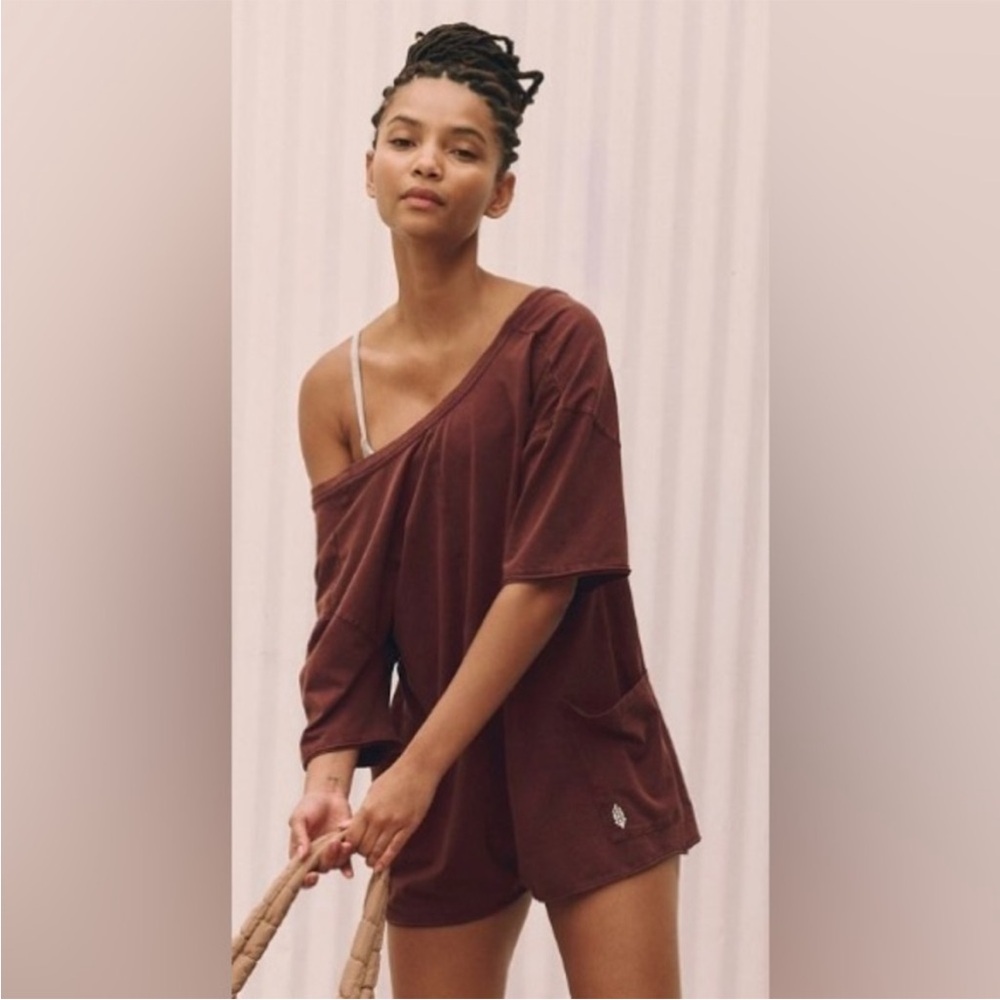 Free People Movement Hot Shot Tee Romper Dark Espresso Size Large